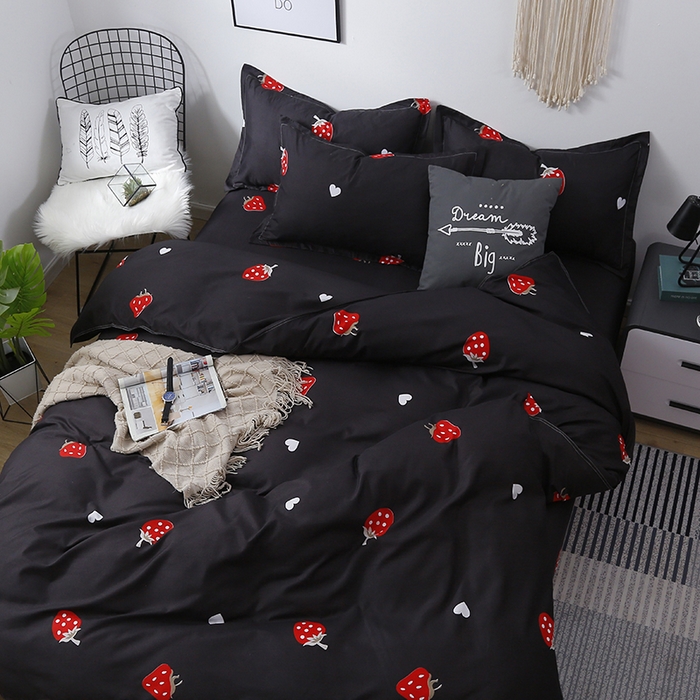 91家纺网 家纺一手货源 找家纺 卡斯诺家纺馆 2023新款芦荟棉四件套花型1 小黑莓