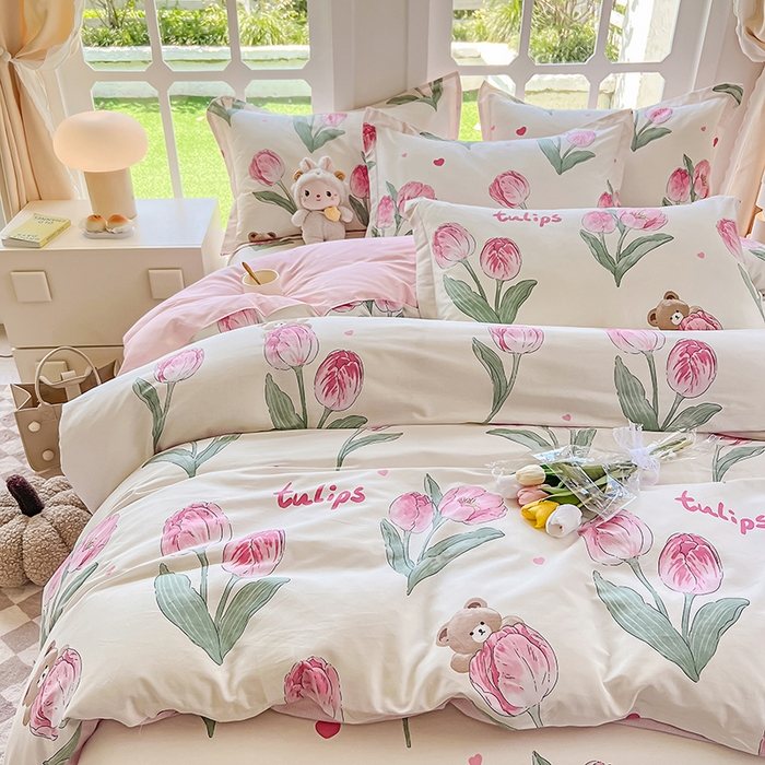 91家纺网 家纺一手货源 找家纺 绵庭家纺 2023新款12868系列全棉小清新印花四件套 茉莉幻想