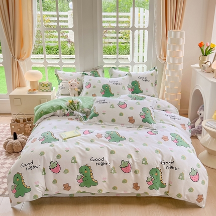 91家纺网 家纺一手货源 找家纺 绵庭家纺 2023新款12868系列全棉小清新印花四件套 恐龙贝贝