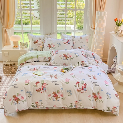绵庭家纺 2023新款12868系列全棉小清新印花四件套 森林狂欢