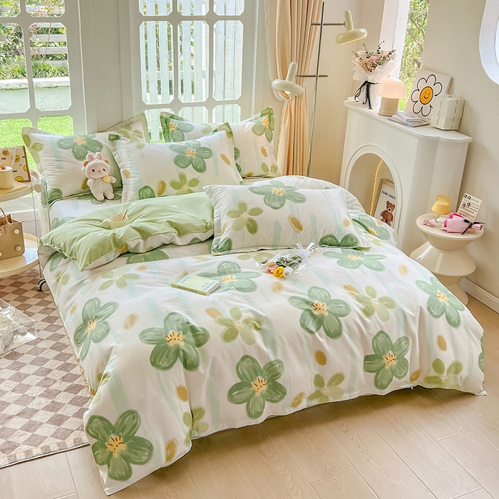 91家纺网 家纺一手货源 找家纺 绵庭家纺 2023新款12868系列全棉小清新印花四件套 半夏花语