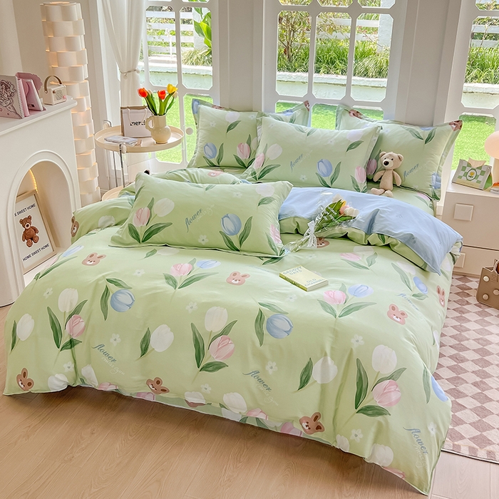 91家纺网 家纺一手货源 找家纺 绵庭家纺 2023新款12868系列全棉小清新印花四件套 丁香兔