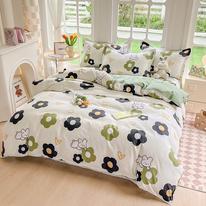 91家纺网 家纺一手货源 找家纺 绵庭家纺 2023新款12868系列全棉小清新印花四件套 皮皮兔