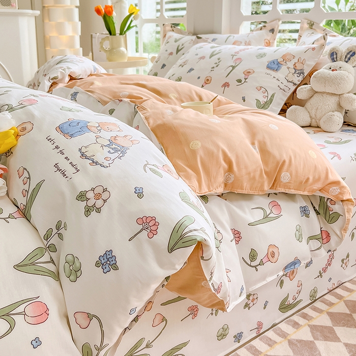 91家纺网 家纺一手货源 找家纺 绵庭家纺 2023新款12868系列全棉小清新印花四件套 波比兔