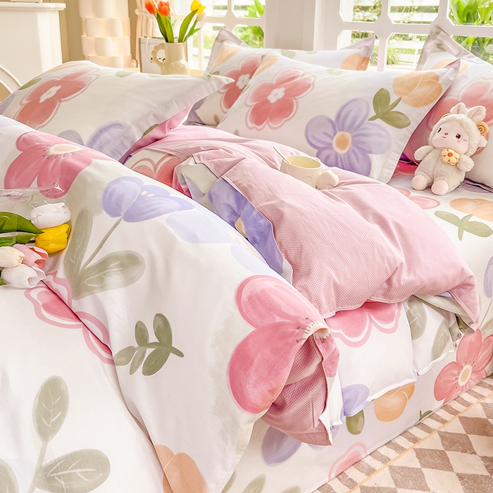 91家纺网 家纺一手货源 找家纺 绵庭家纺 2023新款12868系列全棉小清新印花四件套 初晴花语