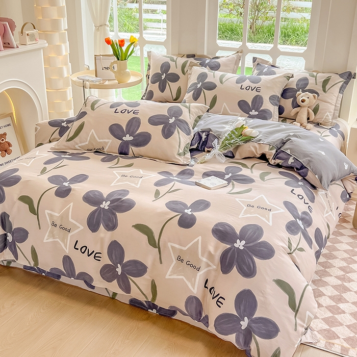 91家纺网 家纺一手货源 找家纺 绵庭家纺 2023新款12868系列全棉小清新印花四件套 雅卉