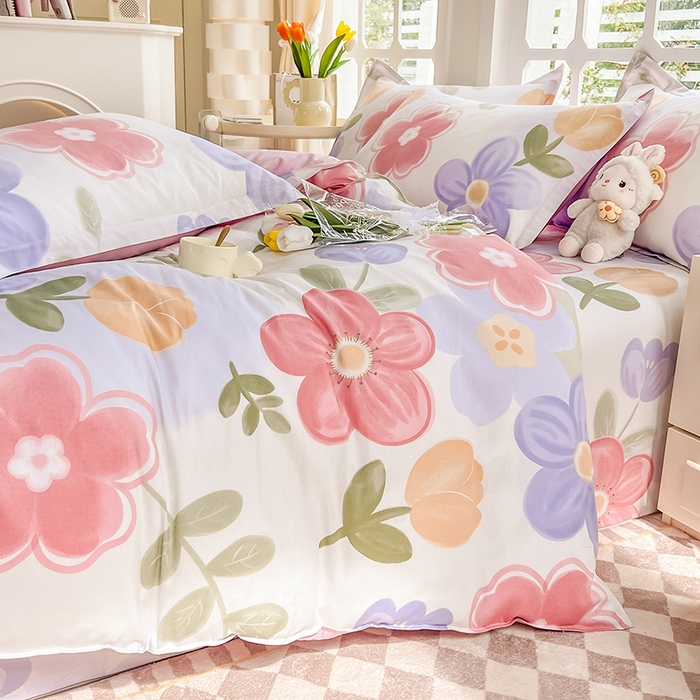 91家纺网 家纺一手货源 找家纺 绵庭家纺 2023新款12868系列全棉小清新印花四件套 初晴花语