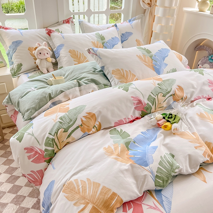 91家纺网 家纺一手货源 找家纺 绵庭家纺 2023新款12868系列全棉小清新印花四件套 梅林春晓