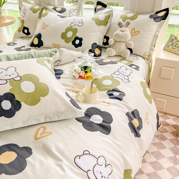 91家纺网 家纺一手货源 找家纺 绵庭家纺 2023新款12868系列全棉小清新印花四件套 皮皮兔