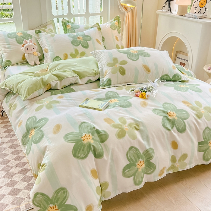 91家纺网 家纺一手货源 找家纺 绵庭家纺 2023新款12868系列全棉小清新印花四件套 半夏花语