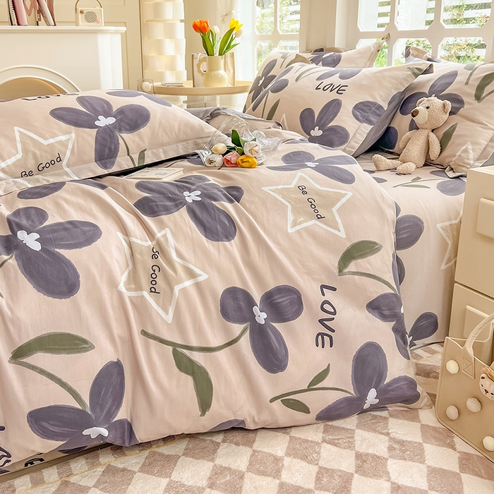 91家纺网 家纺一手货源 找家纺 绵庭家纺 2023新款12868系列全棉小清新印花四件套 雅卉