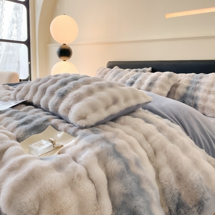 91家纺网 家纺一手货源 找家纺 慕晨 2023新款兔兔绒四件套暖冬系列 暖冬-白兰