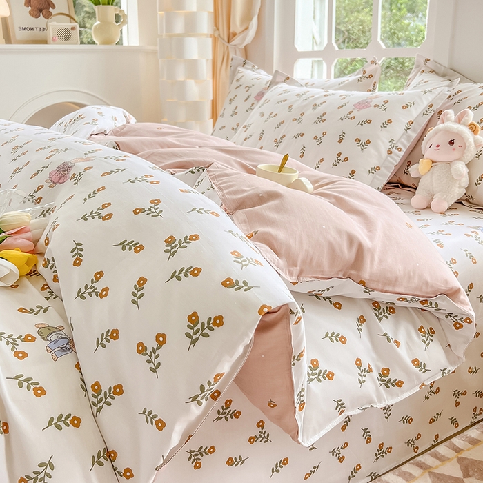 91家纺网 家纺一手货源 找家纺 绵庭家纺 2023新款12868系列全棉小清新印花四件套 香草之恋