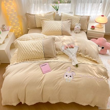 爱上家居 2023新款牛奶绒兔毛绒四件套 梦境兔 梦境兔-奶咖