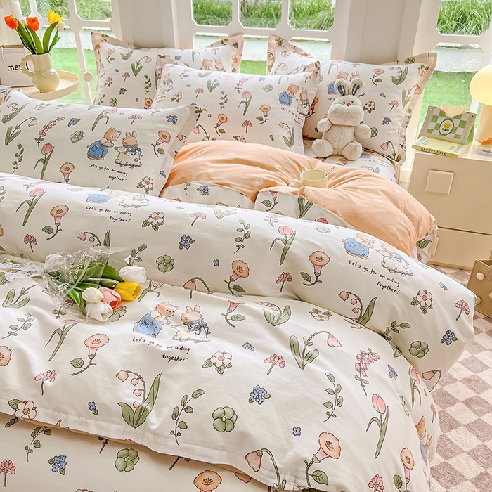 91家纺网 家纺一手货源 找家纺 绵庭家纺 2023新款12868系列全棉小清新印花四件套 波比兔