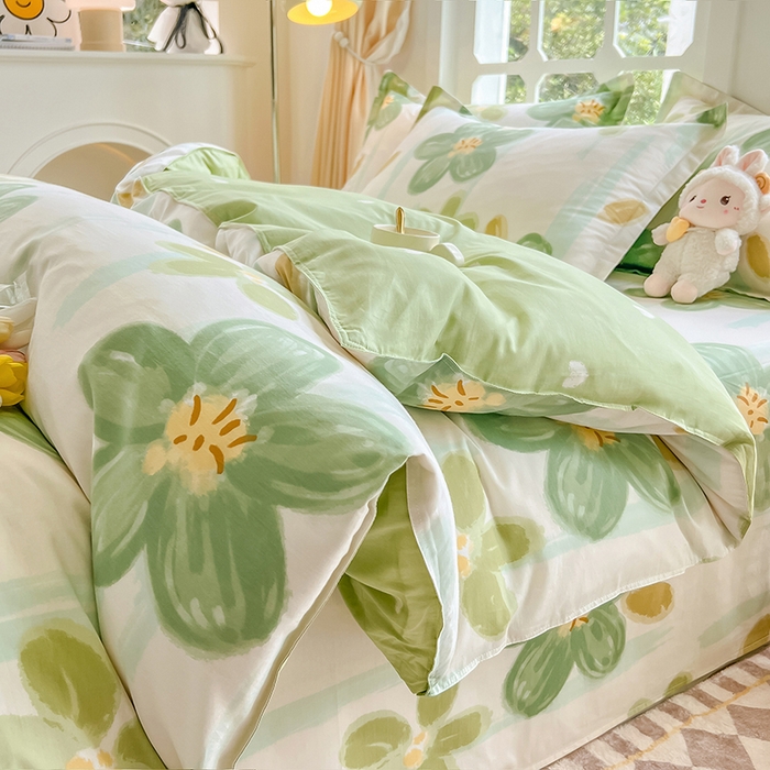 91家纺网 家纺一手货源 找家纺 绵庭家纺 2023新款12868系列全棉小清新印花四件套 半夏花语