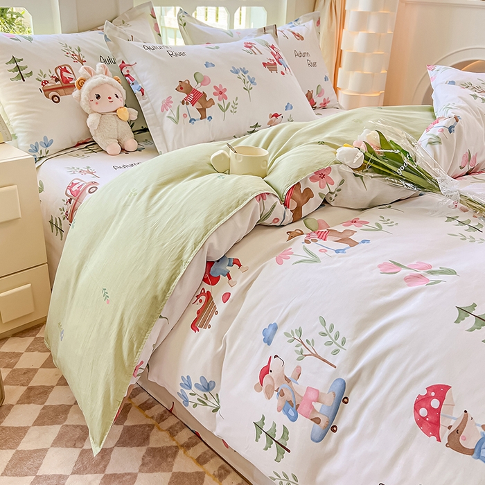 91家纺网 家纺一手货源 找家纺 绵庭家纺 2023新款12868系列全棉小清新印花四件套 森林狂欢