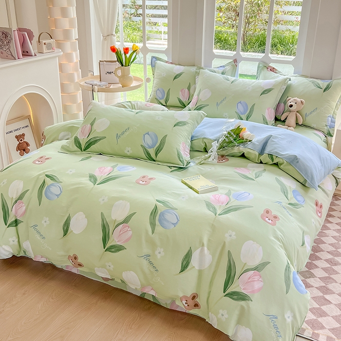 91家纺网 家纺一手货源 找家纺 绵庭家纺 2023新款12868系列全棉小清新印花四件套 丁香兔