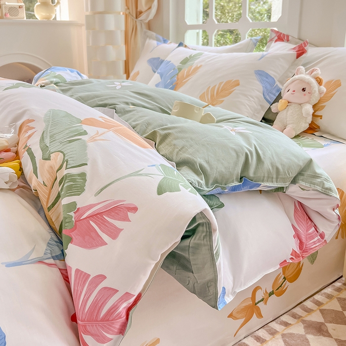 91家纺网 家纺一手货源 找家纺 绵庭家纺 2023新款12868系列全棉小清新印花四件套 梅林春晓