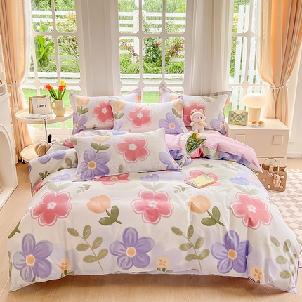 91家纺网 家纺一手货源 找家纺 绵庭家纺 2023新款12868系列全棉小清新印花四件套 初晴花语