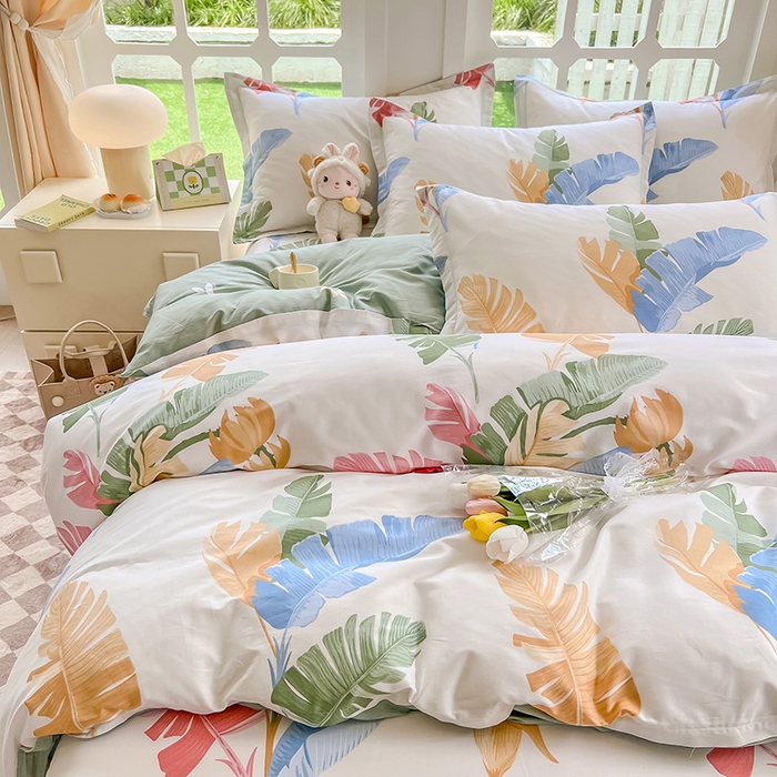 91家纺网 家纺一手货源 找家纺 绵庭家纺 2023新款12868系列全棉小清新印花四件套 梅林春晓