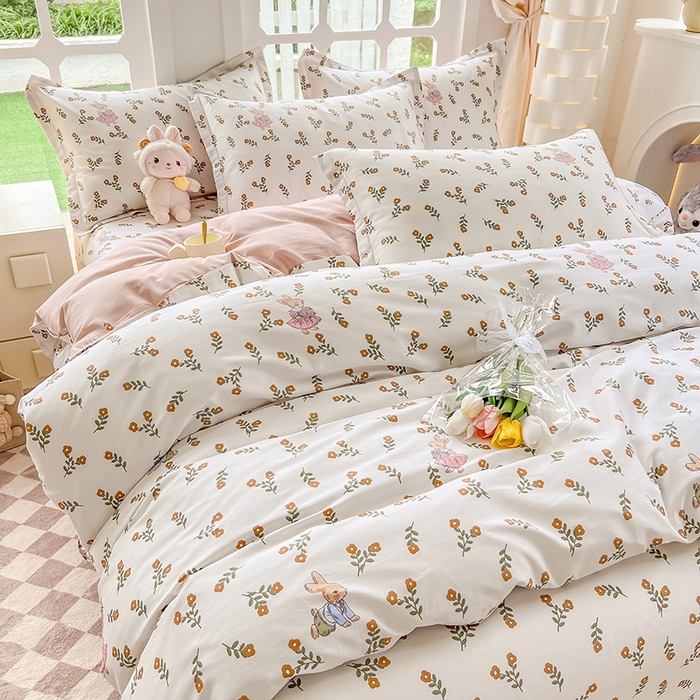 91家纺网 家纺一手货源 找家纺 绵庭家纺 2023新款12868系列全棉小清新印花四件套 香草之恋