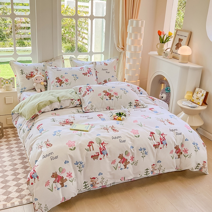 91家纺网 家纺一手货源 找家纺 绵庭家纺 2023新款12868系列全棉小清新印花四件套 森林狂欢