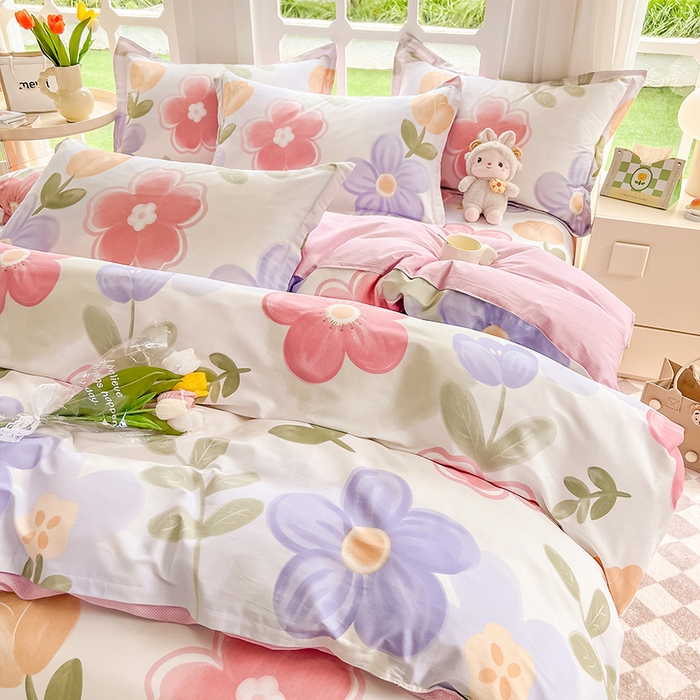 91家纺网 家纺一手货源 找家纺 绵庭家纺 2023新款12868系列全棉小清新印花四件套 初晴花语