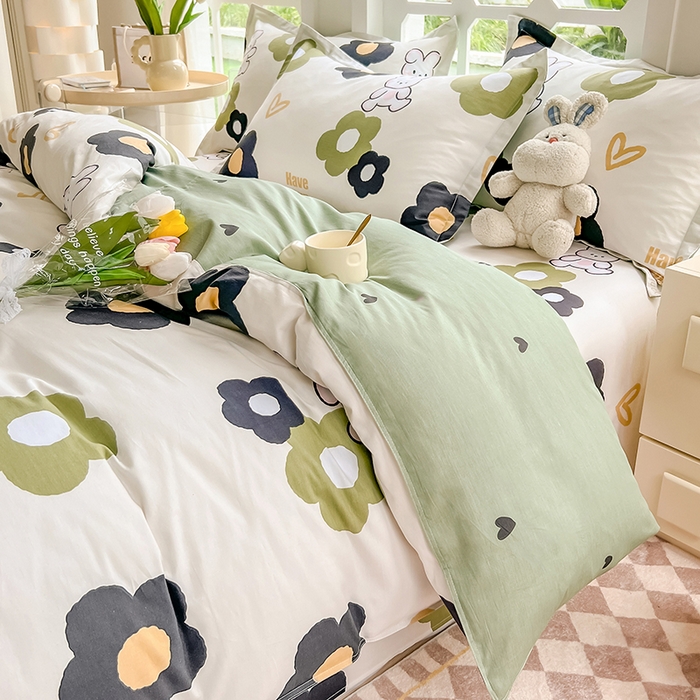 91家纺网 家纺一手货源 找家纺 绵庭家纺 2023新款12868系列全棉小清新印花四件套 皮皮兔