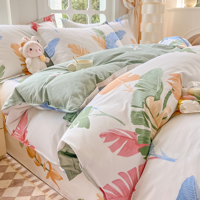 91家纺网 家纺一手货源 找家纺 绵庭家纺 2023新款12868系列全棉小清新印花四件套 梅林春晓