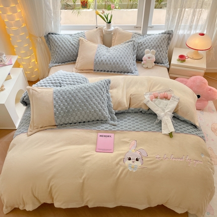 爱上家居 2023新款牛奶绒兔毛绒四件套 梦境兔 梦境兔-天空蓝