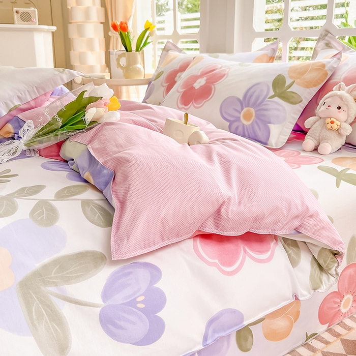 91家纺网 家纺一手货源 找家纺 绵庭家纺 2023新款12868系列全棉小清新印花四件套 初晴花语