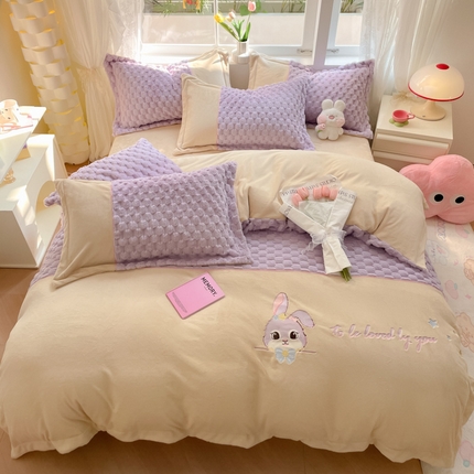 爱上家居 2023新款牛奶绒兔毛绒四件套 梦境兔 梦境兔-梦幻紫
