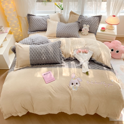 爱上家居 2023新款牛奶绒兔毛绒四件套 梦境兔 梦境兔-雾霾灰