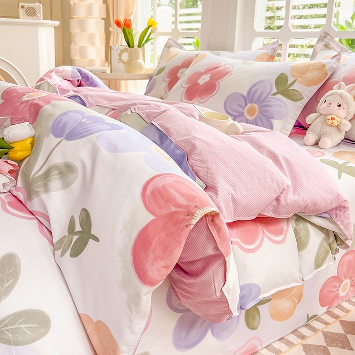 91家纺网 家纺一手货源 找家纺 绵庭家纺 2023新款12868系列全棉小清新印花四件套 初晴花语