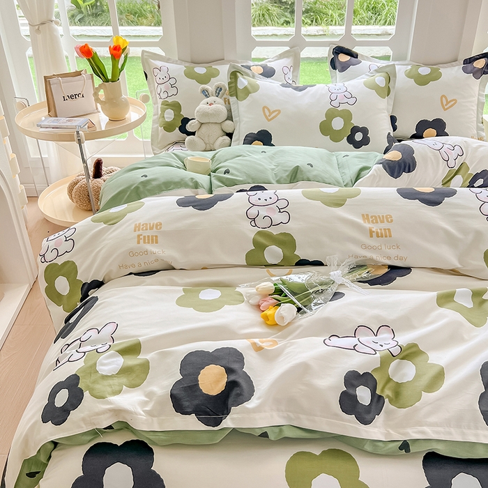 91家纺网 家纺一手货源 找家纺 绵庭家纺 2023新款12868系列全棉小清新印花四件套 皮皮兔