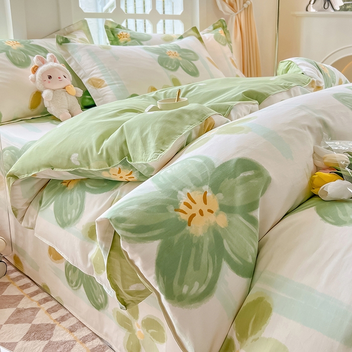 91家纺网 家纺一手货源 找家纺 绵庭家纺 2023新款12868系列全棉小清新印花四件套 半夏花语