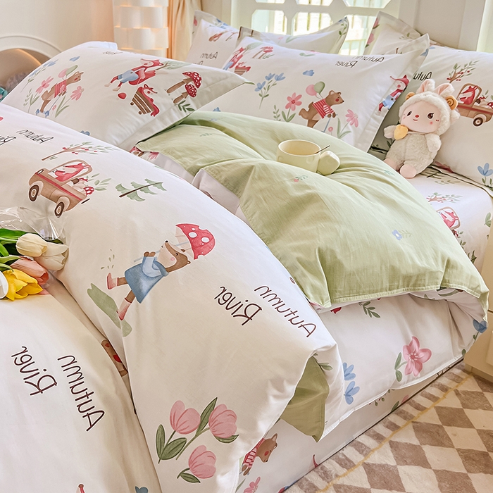 91家纺网 家纺一手货源 找家纺 绵庭家纺 2023新款12868系列全棉小清新印花四件套 森林狂欢