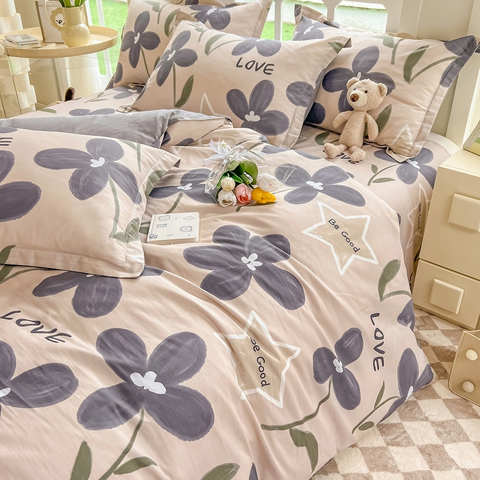 91家纺网 家纺一手货源 找家纺 绵庭家纺 2023新款12868系列全棉小清新印花四件套 雅卉