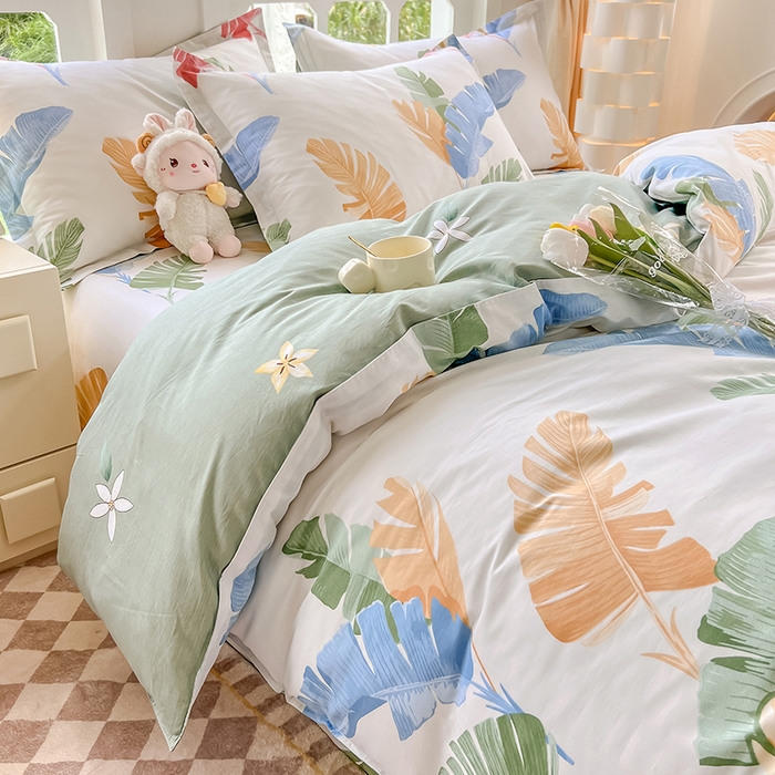 91家纺网 家纺一手货源 找家纺 绵庭家纺 2023新款12868系列全棉小清新印花四件套 梅林春晓