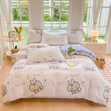 91家纺网 家纺一手货源 找家纺 绵庭家纺 2023新款12868系列全棉小清新印花四件套 可爱小象