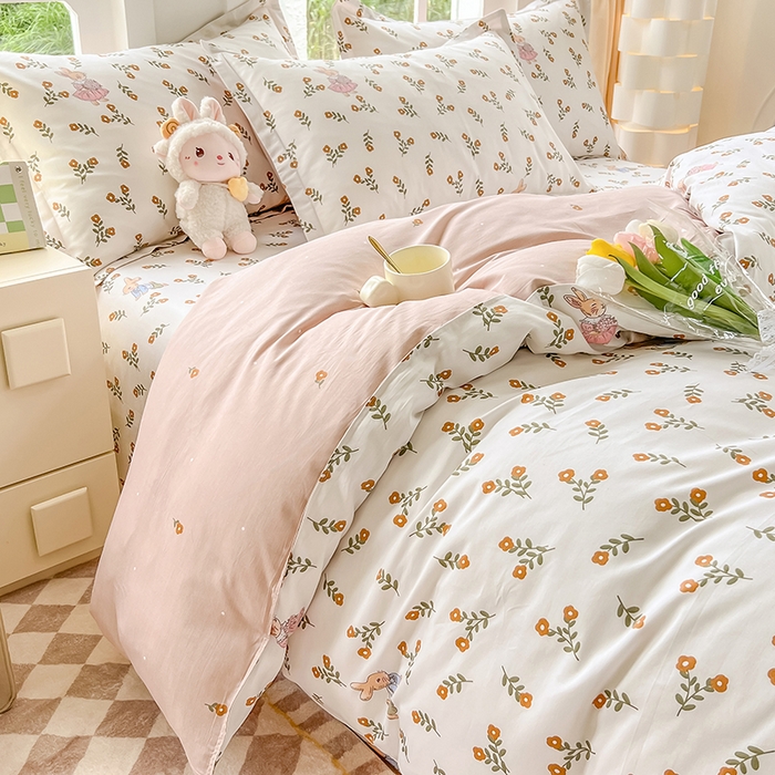 91家纺网 家纺一手货源 找家纺 绵庭家纺 2023新款12868系列全棉小清新印花四件套 香草之恋