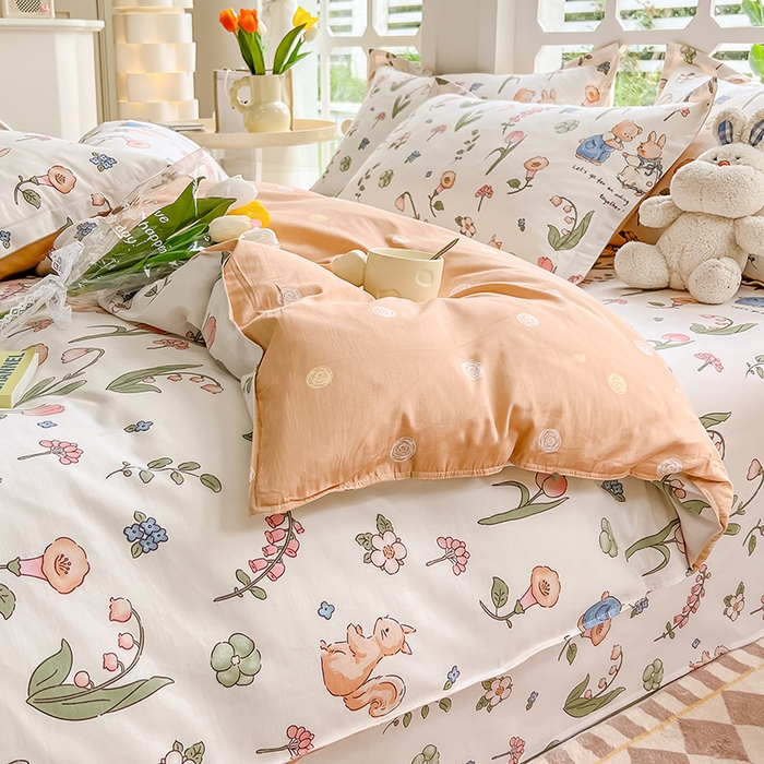 91家纺网 家纺一手货源 找家纺 绵庭家纺 2023新款12868系列全棉小清新印花四件套 波比兔