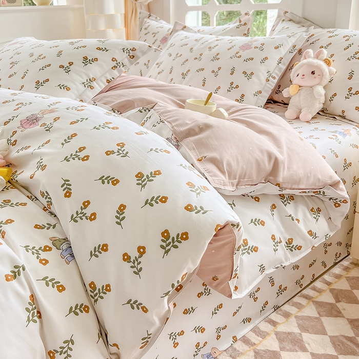 91家纺网 家纺一手货源 找家纺 绵庭家纺 2023新款12868系列全棉小清新印花四件套 香草之恋