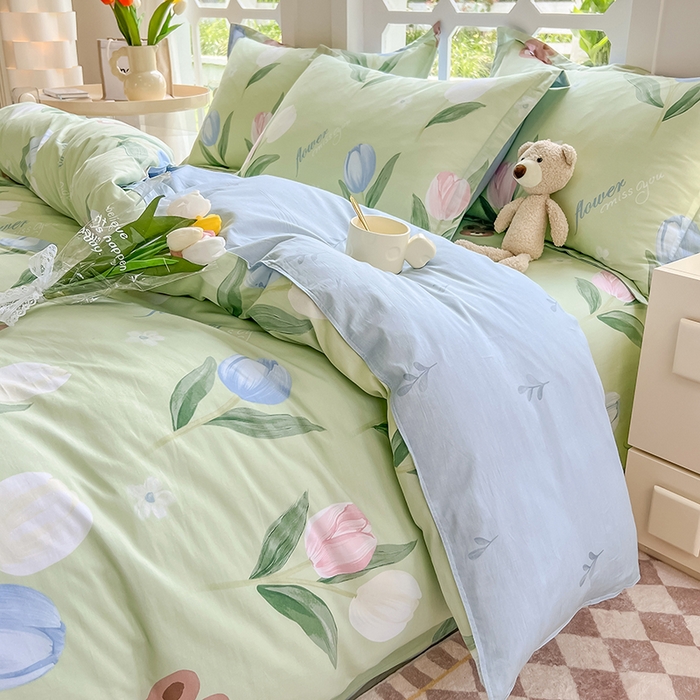 91家纺网 家纺一手货源 找家纺 绵庭家纺 2023新款12868系列全棉小清新印花四件套 丁香兔