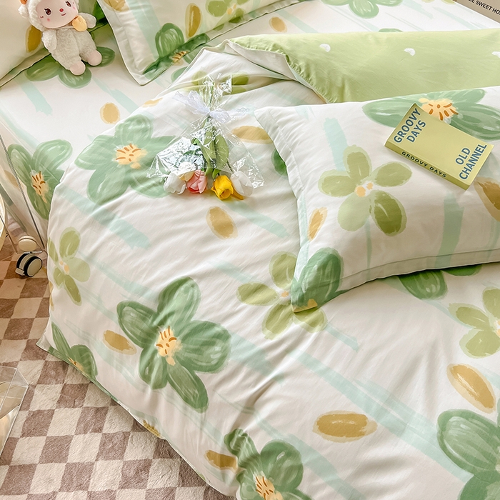 91家纺网 家纺一手货源 找家纺 绵庭家纺 2023新款12868系列全棉小清新印花四件套 半夏花语