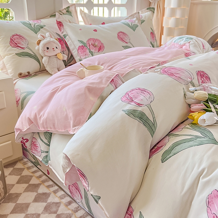 91家纺网 家纺一手货源 找家纺 绵庭家纺 2023新款12868系列全棉小清新印花四件套 茉莉幻想