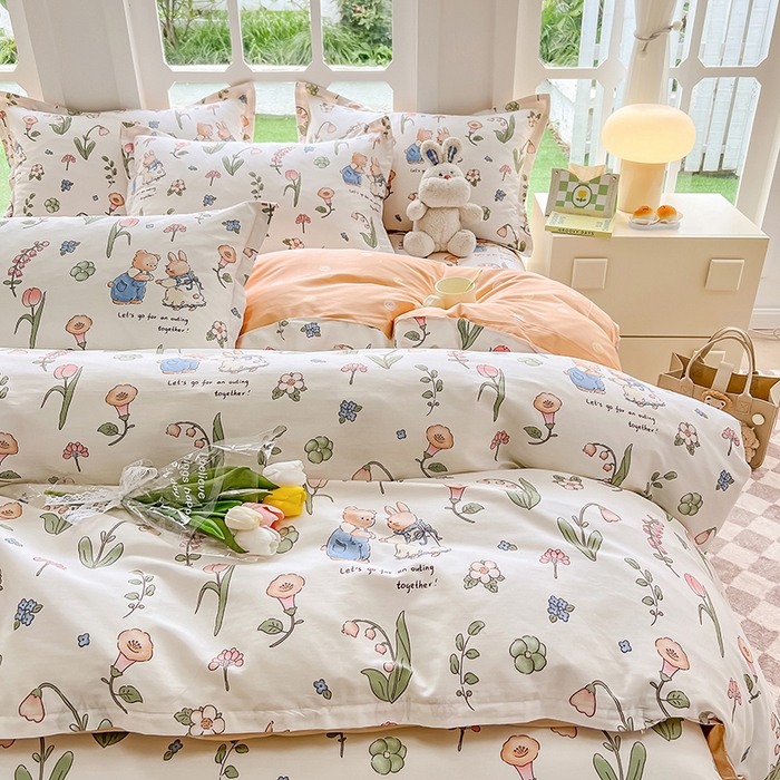 91家纺网 家纺一手货源 找家纺 绵庭家纺 2023新款12868系列全棉小清新印花四件套 波比兔