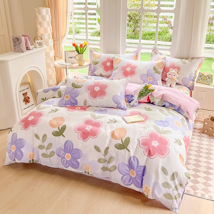 91家纺网 家纺一手货源 找家纺 绵庭家纺 2023新款12868系列全棉小清新印花四件套 初晴花语