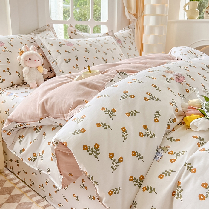 91家纺网 家纺一手货源 找家纺 绵庭家纺 2023新款12868系列全棉小清新印花四件套 香草之恋